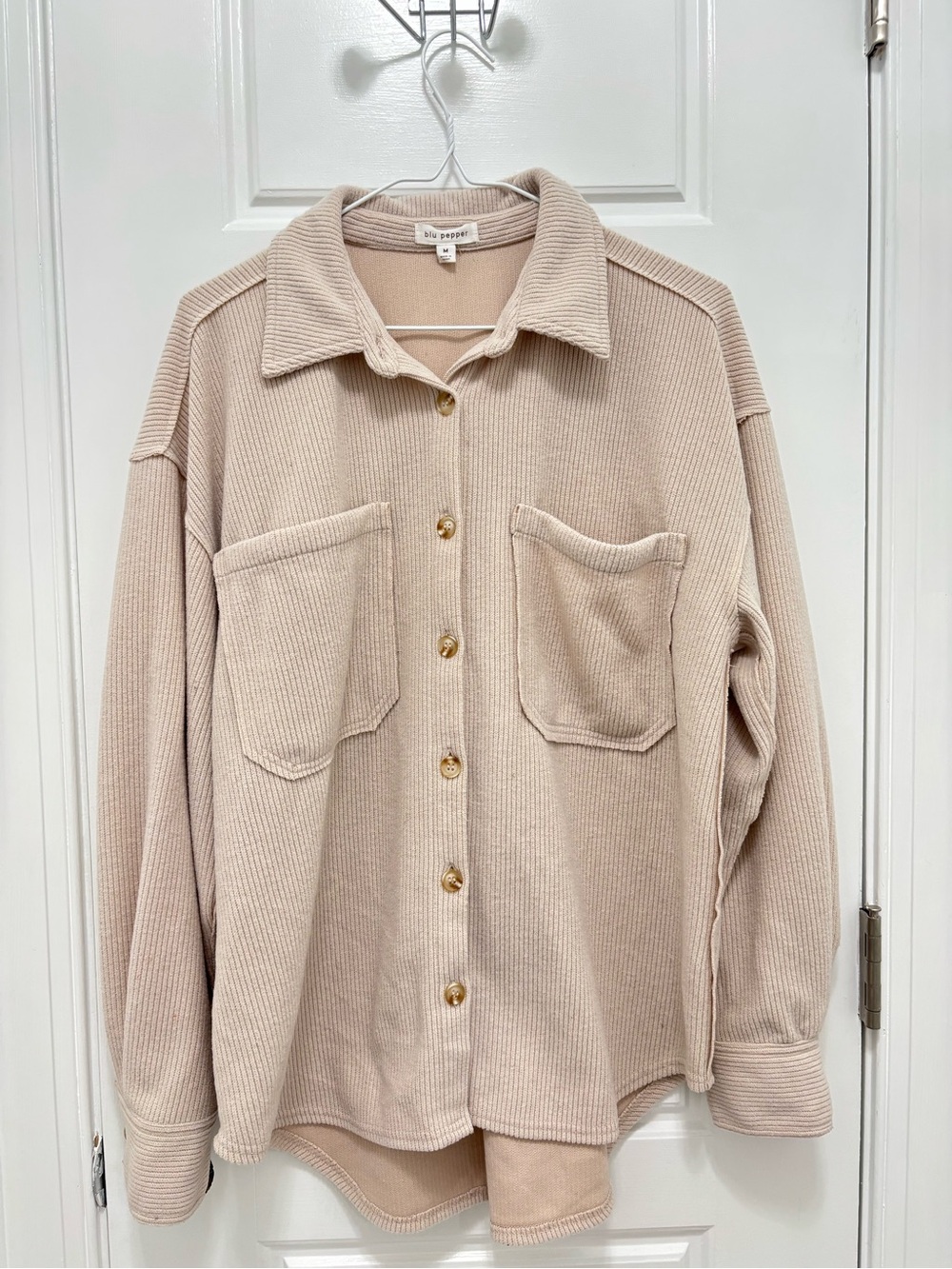 Rails Beige Ribbed Button-Front Utility Shacket